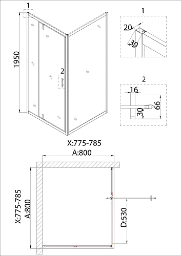 Душевой уголок Niagara Nova NG-83-8AB-A80B (80x80x195) квадратная, дверь распашная Душевой уголок Niagara Nova NG-83-8AB-A80B (80x80x195) квадратная, дверь распашная