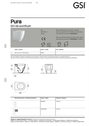 Унитаз приставной GSI PURA безободковый Swirlflush белый (882011) без сиденья Унитаз приставной GSI PURA безободковый Swirlflush белый (882011) без сиденья