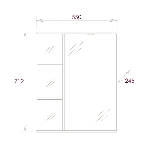 Зеркальный шкаф Onika КАРИНА 55.01 правый 205513 Зеркальный шкаф Onika КАРИНА 55.01 правый 205513