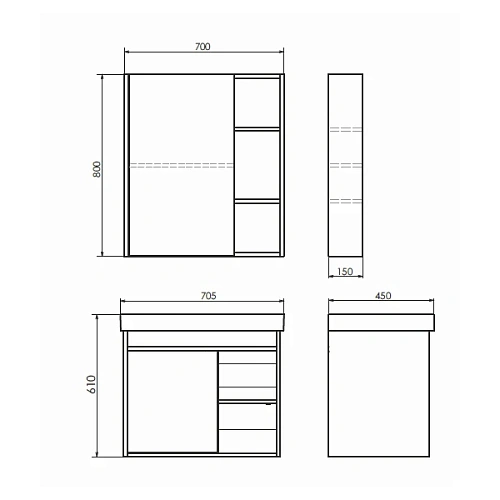 Зеркальный шкаф Comforty Вена-70 00-00009272 дуб дымчатый Зеркальный шкаф Comforty Вена-70 00-00009272 дуб дымчатый