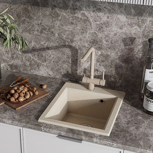 Кухонная мойка Aquaton Линеа 58 1A733032LW290 из литого мрамора, шампань Кухонная мойка Aquaton Линеа 58 1A733032LW290 из литого мрамора, шампань