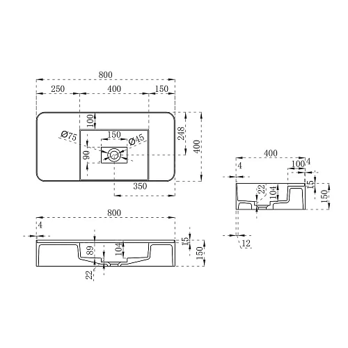 Раковина Vincea VWB-6S480MW, 800x400x150 из искусственного камня, подвесная, цвет белый матовый Раковина Vincea VWB-6S480MW, 800x400x150 из искусственного камня, подвесная, цвет белый матовый
