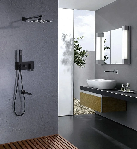 Душевая система ABBER Daheim AF8217B скрытого монтажа с изливом, черная матовая Душевая система ABBER Daheim AF8217B скрытого монтажа с изливом, черная матовая