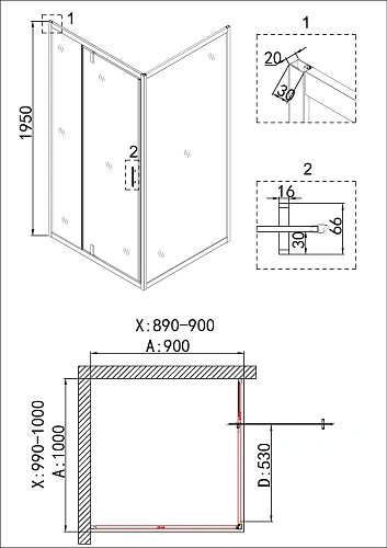 Душевой уголок Niagara Nova NG-43-10AG-A90G (100x90x195) прямоугольная, дверь распашная Душевой уголок Niagara Nova NG-43-10AG-A90G (100x90x195) прямоугольная, дверь распашная