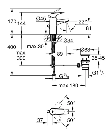 Смеситель для раковины GROHE BauFlow (23751000) с донным клапаном, S-Size, хром Смеситель для раковины GROHE BauFlow (23751000) с донным клапаном, S-Size, хром