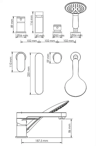 Смеситель на борт ванны WasserKRAFT Elbe 7455 на 4 отверстия черный Смеситель на борт ванны WasserKRAFT Elbe 7455 на 4 отверстия черный
