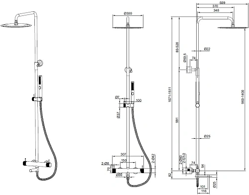 Душевая система Allen Brau Priority 5.31С10-MG графит браш Душевая система Allen Brau Priority 5.31С10-MG графит браш