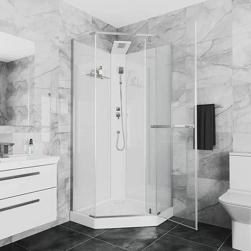 Душевая кабина Ceruttispa CHIKA901T без крыши 90x90x215-225 профиль хром, стекло прозрачное Душевая кабина Ceruttispa CHIKA901T без крыши 90x90x215-225 профиль хром, стекло прозрачное