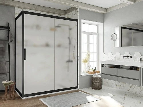 Душевой уголок STWORKI Эстерсунд 160x80 см профиль черный матовый, стекло матовое 467941 Душевой уголок STWORKI Эстерсунд 160x80 см профиль черный матовый, стекло матовое 467941
