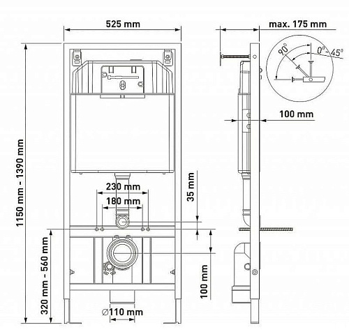Комплект унитаза BERGES FLOE с инсталляцией NOVUM525, кнопкой L1 белой, сиденье дюропласт FLOE Slim  043284 Комплект унитаза BERGES FLOE с инсталляцией NOVUM525, кнопкой L1 белой, сиденье дюропласт FLOE Slim  043284