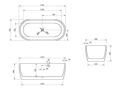 Ванна отдельностоящая ABBER AB9219 175,5x80 универсальная, белая акриловая Ванна отдельностоящая ABBER AB9219 175,5x80 универсальная, белая акриловая