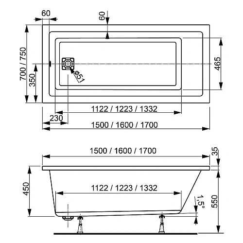 Акриловая ванна VAGNERPLAST CAVALLO 150x70 VPBA157CAV2X-04 Акриловая ванна VAGNERPLAST CAVALLO 150x70 VPBA157CAV2X-04