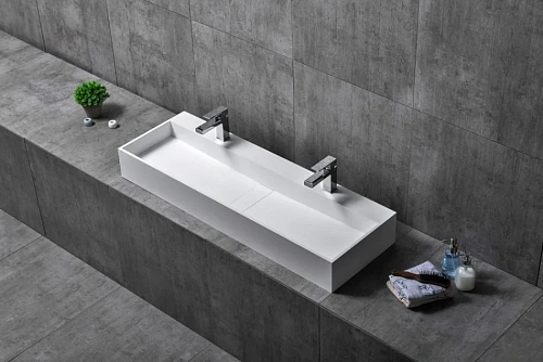 Раковина ABBER Stein AS2642 накладная, двойная, белая матовая Раковина ABBER Stein AS2642 накладная, двойная, белая матовая