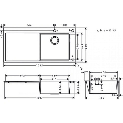 Кухонная мойка Hansgrohe 450 с крылом S717-F450 43307800, под сталь встраиваемая Кухонная мойка Hansgrohe 450 с крылом S717-F450 43307800, под сталь встраиваемая