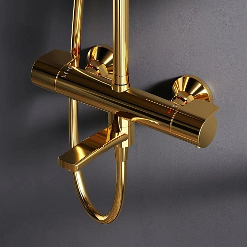 Душевая система AM.PM X-Joy F0785A599 с термостатом, верхний душ 220мм, золото Душевая система AM.PM X-Joy F0785A599 с термостатом, верхний душ 220мм, золото