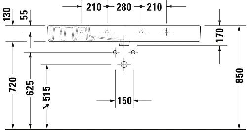 Раковина Duravit Vero 0329120000 125 см Раковина Duravit Vero 0329120000 125 см