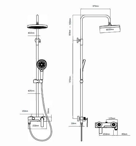 Душевая система Vincea VSFS-413MB с изливом, черный матовый Душевая система Vincea VSFS-413MB с изливом, черный матовый