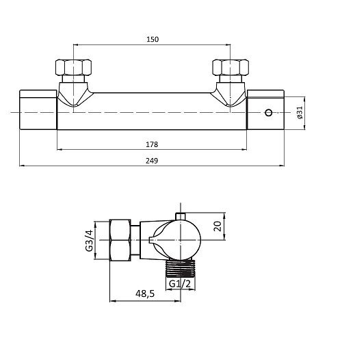 Смеситель для душа Damixa Jupiter 776000000 термостатический хром Смеситель для душа Damixa Jupiter 776000000 термостатический хром