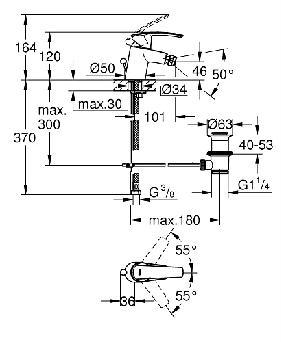 Смеситель для биде GROHE Start New с донным клапаном, хром (32560001) Смеситель для биде GROHE Start New с донным клапаном, хром (32560001)