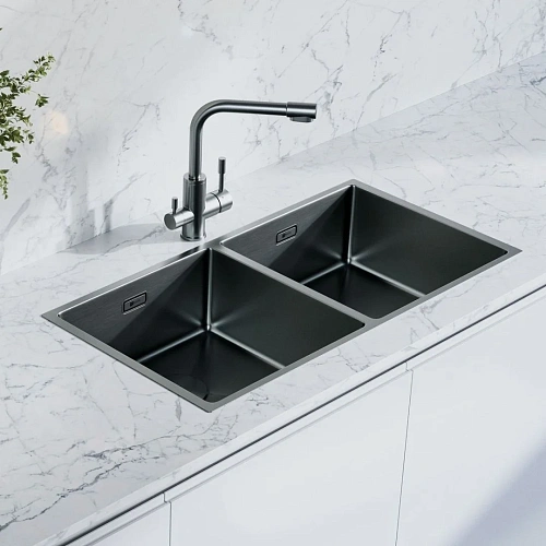 Кухонная мойка Lemark PRORAN 900 с двумя чашами из нержавеющей стали, графит 9936139 Кухонная мойка Lemark PRORAN 900 с двумя чашами из нержавеющей стали, графит 9936139