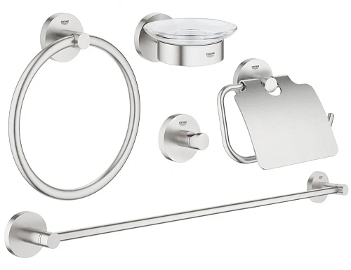 Комплект аксессуаров GROHE Essentials (5 предметов), суперсталь (40344DC1) Комплект аксессуаров GROHE Essentials (5 предметов), суперсталь (40344DC1)