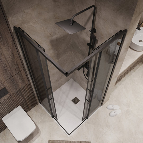 Душевой уголок Niagara Nova NG-2830-34BLACK (100x100x195) квадратная, раздвижная, черный матовый, стекло тониров Душевой уголок Niagara Nova NG-2830-34BLACK (100x100x195) квадратная, раздвижная, черный матовый, стекло тониров