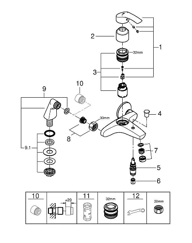 Смеситель для ванны GROHE Eurosmart New с вертикальными подключениями, хром (33303002) Смеситель для ванны GROHE Eurosmart New с вертикальными подключениями, хром (33303002)