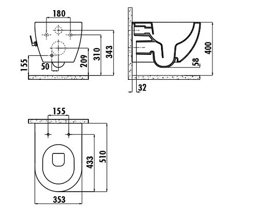 Унитаз подвесной Creavit Free FE322-34CB00E-0001 Унитаз подвесной Creavit Free FE322-34CB00E-0001