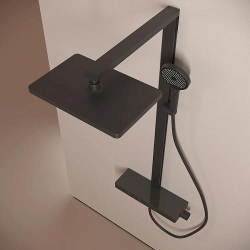 Душевая система Sancos Vos SC6100MB с термостатом, изливом, полкой, шлангом 1,5 м, верхним и ручным душем, черный матовый Душевая система Sancos Vos SC6100MB с термостатом, изливом, полкой, шлангом 1,5 м, верхним и ручным душем, черный матовый