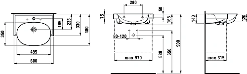Раковина Laufen The New Classic 600x480x75 8.1385.3.000.104.1 Раковина Laufen The New Classic 600x480x75 8.1385.3.000.104.1