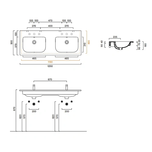 Раковина Catalano Italy 0721270001 двойная 125x50, белый глянцевый Раковина Catalano Italy 0721270001 двойная 125x50, белый глянцевый