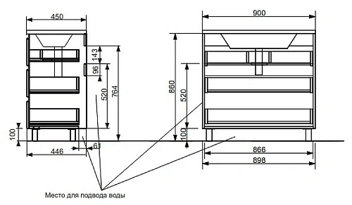 Тумба с раковиной Эстет Bali New ФР-00009972 900х450 напольная 3 ящика Тумба с раковиной Эстет Bali New ФР-00009972 900х450 напольная 3 ящика