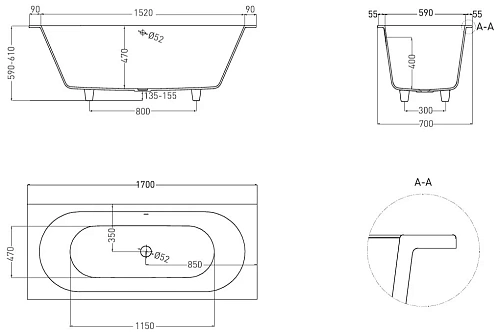 Ванна из искусственного камня Salini ORNELLA AXIS 170x70 104613M S-Sense Ванна из искусственного камня Salini ORNELLA AXIS 170x70 104613M S-Sense