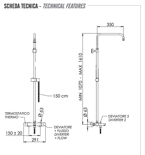 Душевая система Remer Elegance EQ34ASSDNO термостатическая, черный матовый Душевая система Remer Elegance EQ34ASSDNO термостатическая, черный матовый
