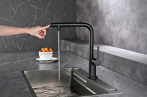 Смеситель для кухни AQUAme Cucina AQM9903MB с выдвижным изливом, с подключением к фильтру с питьевой водой, черный матовый Смеситель для кухни AQUAme Cucina AQM9903MB с выдвижным изливом, с подключением к фильтру с питьевой водой, черный матовый