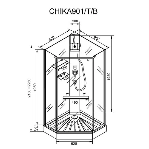 Душевая кабина Ceruttispa CHIKA901T без крыши 90x90x215-225 профиль хром, стекло прозрачное Душевая кабина Ceruttispa CHIKA901T без крыши 90x90x215-225 профиль хром, стекло прозрачное