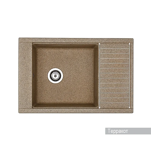 Кухонная мойка Aquaton Делия 78 1A715132DE270 из литого мрамора, прямоугольная, с крылом терракотова Кухонная мойка Aquaton Делия 78 1A715132DE270 из литого мрамора, прямоугольная, с крылом терракотова