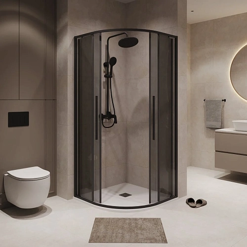 Душевой уголок Niagara Nova NG-2826-34BLACK (90x90x195) полукруг, раздвижная, черный матовый, стекло тониров Душевой уголок Niagara Nova NG-2826-34BLACK (90x90x195) полукруг, раздвижная, черный матовый, стекло тониров