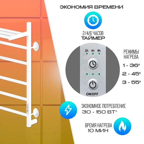 Полотенцесушитель электрическийкабельный Ника WAY-2 60/40 с полкой RAL9016 белый матовый U Полотенцесушитель электрическийкабельный Ника WAY-2 60/40 с полкой RAL9016 белый матовый U