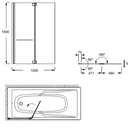 Шторка на ванну Jacob Delafon Adequation 100х140 см, с полотенцедержателем, стационарная, прозрачная E4931-GA Шторка на ванну Jacob Delafon Adequation 100х140 см, с полотенцедержателем, стационарная, прозрачная E4931-GA