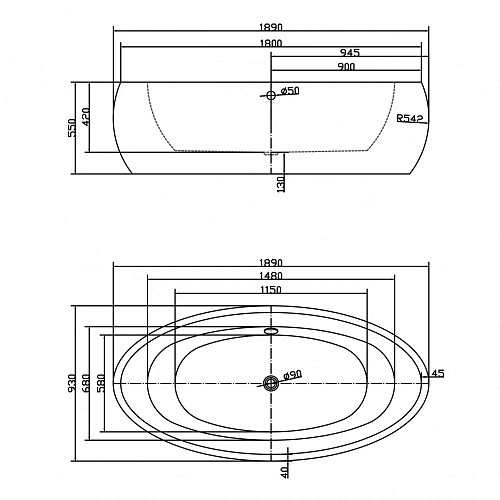 Ванна отдельностоящая Swedbe Vita 8810 1890мм Ванна отдельностоящая Swedbe Vita 8810 1890мм