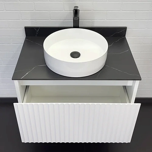 Тумба с раковиной Comforty Марсель-75 00-00012270 белая матовая со столешницей под черный мрамор c раковиной Comforty 9110 Тумба с раковиной Comforty Марсель-75 00-00012270 белая матовая со столешницей под черный мрамор c раковиной Comforty 9110
