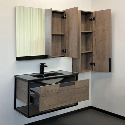 Тумба с раковиной Comforty Бонн 90 00-00001937 дуб темный с черной матовой раковина Comforty 90E Тумба с раковиной Comforty Бонн 90 00-00001937 дуб темный с черной матовой раковина Comforty 90E