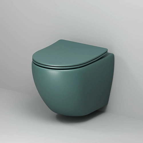 Унитаз подвесной GROSSMAN GR-4455OLMS Color 485x360x375 зеленый матовый безободковый с тонкой крышкой Унитаз подвесной GROSSMAN GR-4455OLMS Color 485x360x375 зеленый матовый безободковый с тонкой крышкой