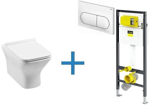 Комплект унитаза с инсталляцией Aquanet Rimless Cube-W CL-12248D (инсталляция Viega Prevista Dry 852 Cube-W + 792831 Комплект унитаза с инсталляцией Aquanet Rimless Cube-W CL-12248D (инсталляция Viega Prevista Dry 852 Cube-W + 792831