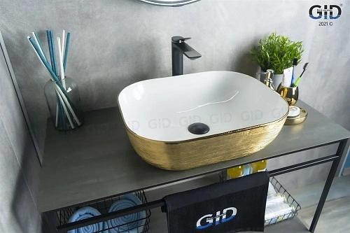 Раковина Gid D1302h132 53324 накладная белая / темное золото 50x40x14 Раковина Gid D1302h132 53324 накладная белая / темное золото 50x40x14