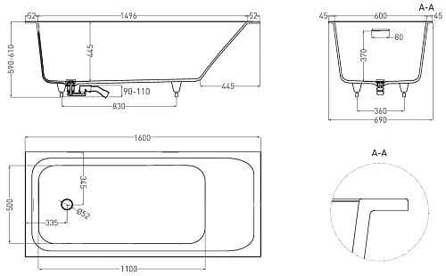 Ванна из искусственного камня Salini ORLANDA KIT 160x70 102125M S-Stone Ванна из искусственного камня Salini ORLANDA KIT 160x70 102125M S-Stone