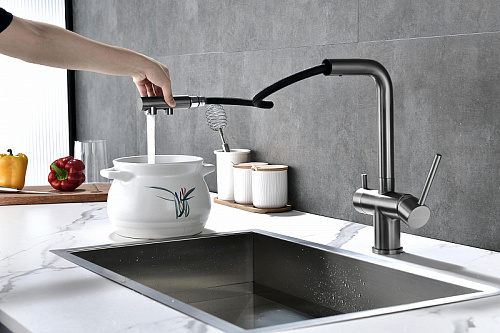 Смеситель для кухни Paulmark SERPENTINE вороненая сталь Se213222-GM Смеситель для кухни Paulmark SERPENTINE вороненая сталь Se213222-GM