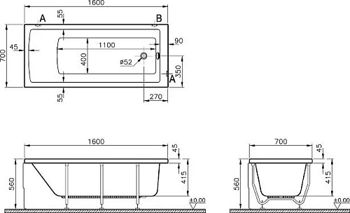 Акриловая ванна Vitra Neon 160x70 52520001000 Акриловая ванна Vitra Neon 160x70 52520001000
