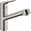 Смеситель для кухни Hansgrohe Focus M42 150, с вытяжным изливом, 1jet, sBox 71829800, под сталь Смеситель для кухни Hansgrohe Focus M42 150, с вытяжным изливом, 1jet, sBox 71829800, под сталь